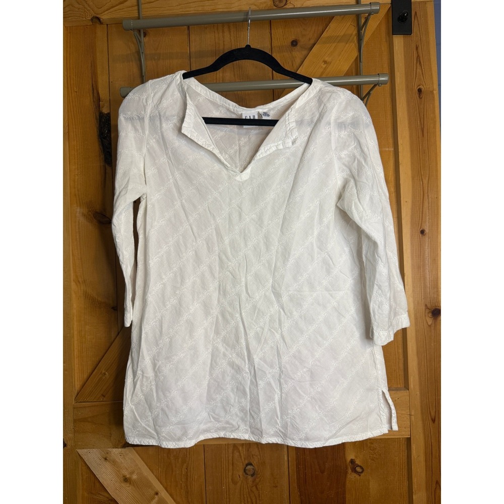 Gap‎ White Embroidered Tunic Top Cotton Casual Summer Blouse Boho
